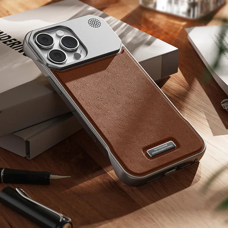 Luxury Metal Leather Phone Case for All iPhone, Aluminum Magnetic