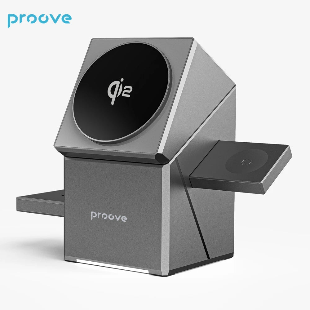 Prove Ironhide QI2 3-in-1 15W Fast Wireless Charger with Auto Rotation for Watch & Earphones - silver - Sky-cover