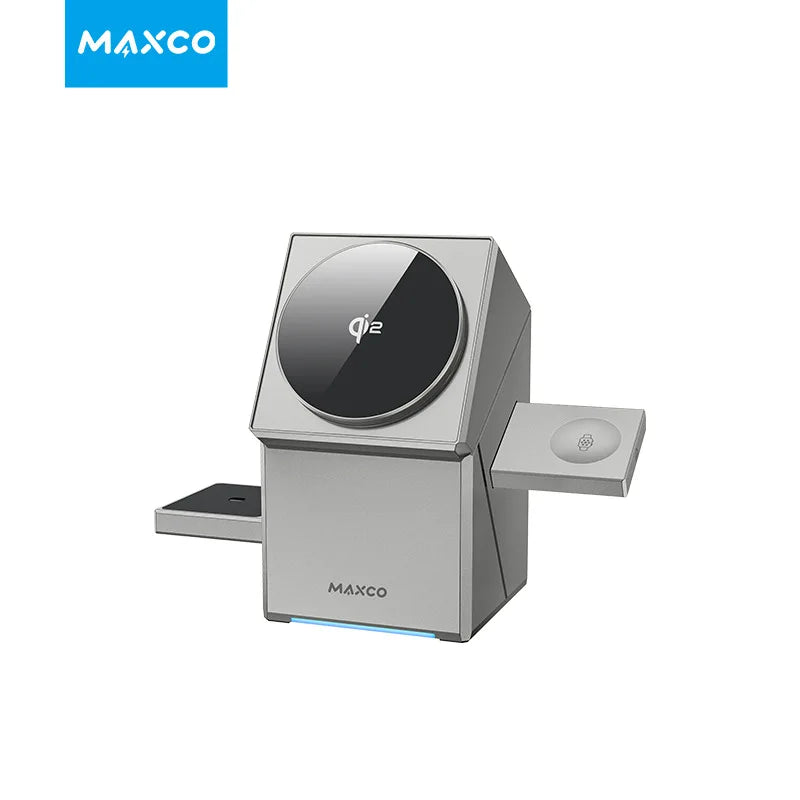 3 in 1 Wireless Charger Stand Magnetic Qi2 15W Fast Charging For All iPhone - Apple Watch - Airpods - Grey - Sky-cover