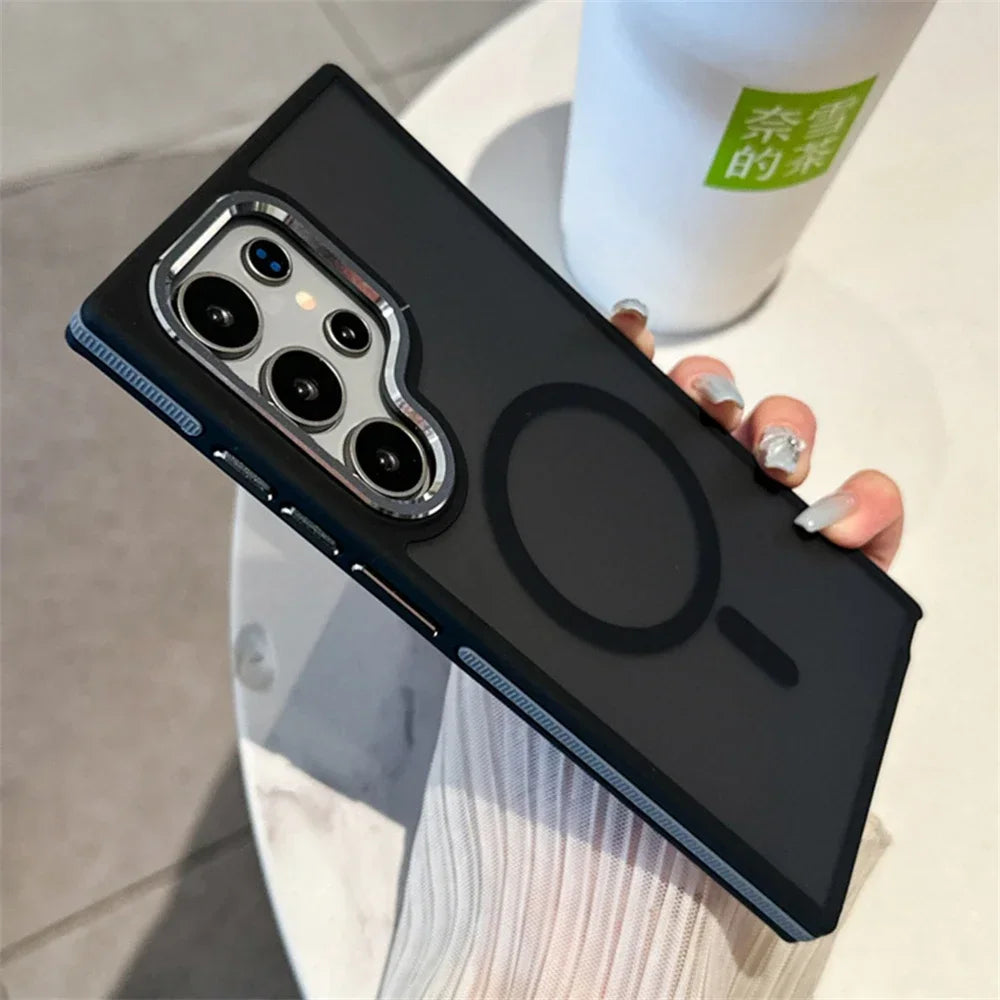 Luxury Matte Magnetic Case For Samsung Galaxy S24 S22 S25 Ultra S23 Plus S23 FE For Magsafe Wireless Charging Shockproof Cover - Sky-cover