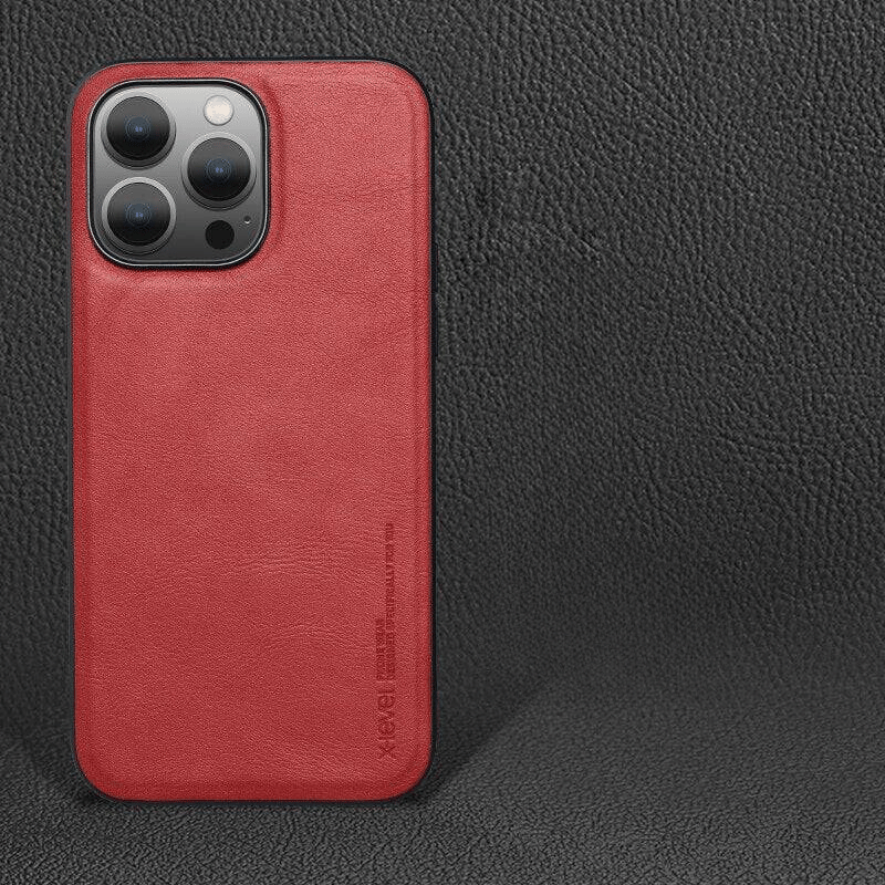 Luxury leather back cover for iPhone 14 Pro, MagSafe compatible - Red / For iPhone 14 Pro Max - Sky-cover