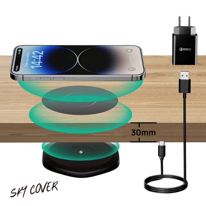 QI Charger 30mm Invisible Under Table Wireless Charger, Desk and Furniture Wireless Charging Station for cell phone - Sky-cover