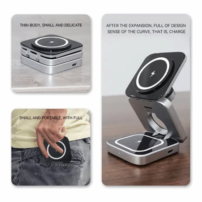 Aluminum Alloy 3 In 1 Foldable Magnetic Wireless Charger for iphone 15,14,13,12 AirPods 3/2 Station - Sky-cover