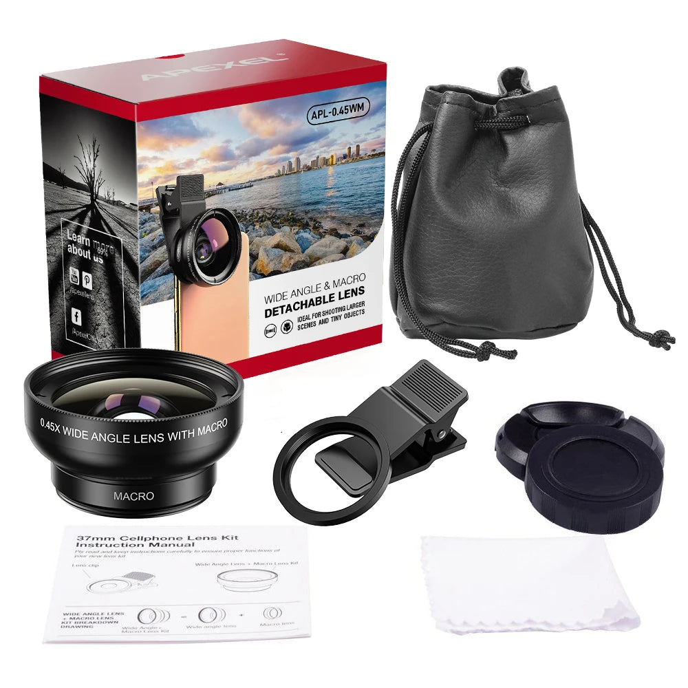 APEXEL 12.5x Macro & 0.45x Wide Angle Lens for iPhone, Samsung & More - Black - Sky-cover