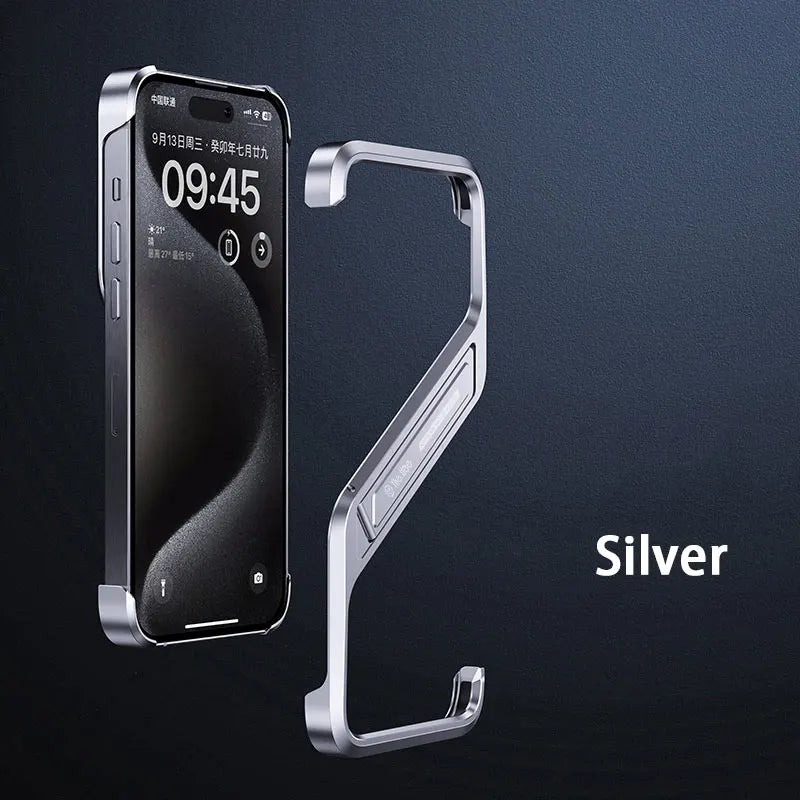 Luxury Metal Color Phone Case for iPhone 15 14 13 Pro Max S Type with Aluminum Holder - Silver / For iPhone 15 Pro Max - Sky-cover