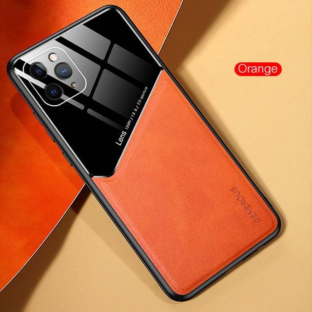 Luxury Leather Camera Lens Cover For All iPhone Car Magnet Case - Orange / For iPhone 15 Pro Max - Sky-cover