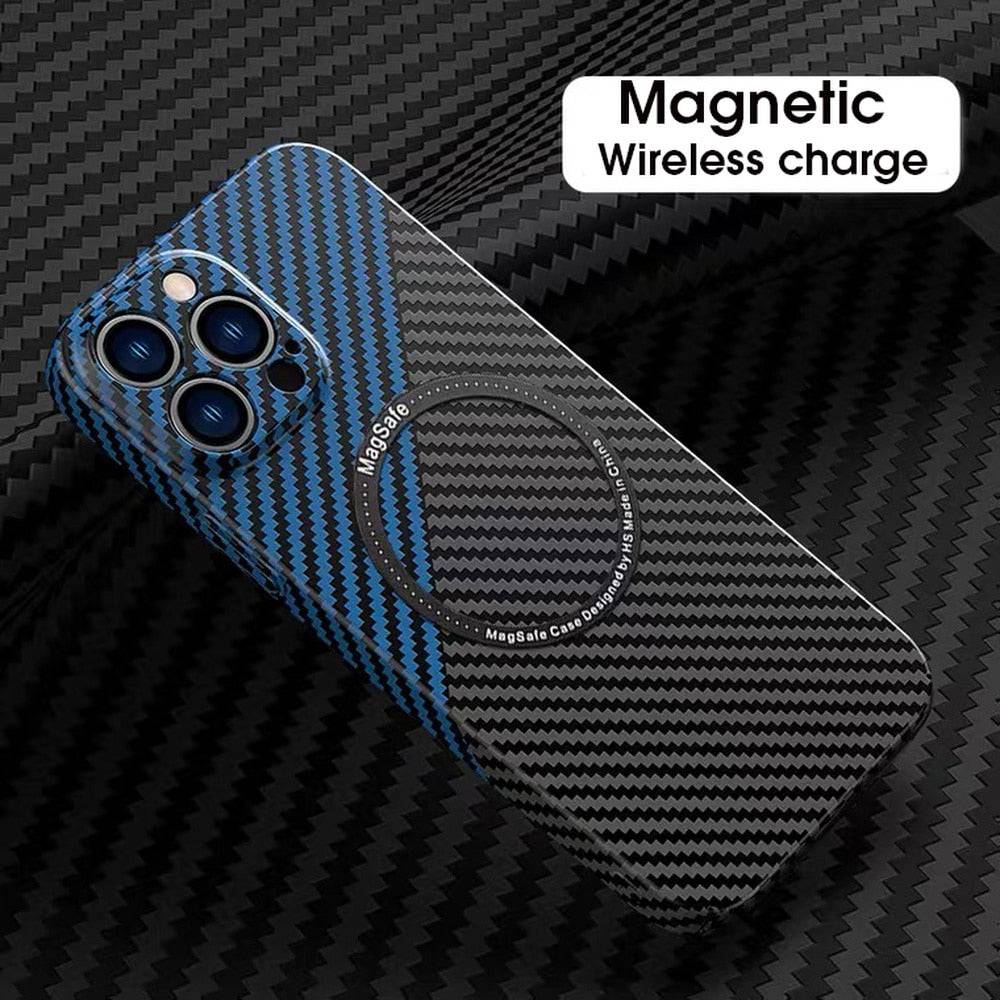 Luxury Shockproof Clear Hard Phone Case For iPhone 12 13 14 15 Pro Max  Carbon Fiber Transparent Magsafe Magnetic Funda Cover