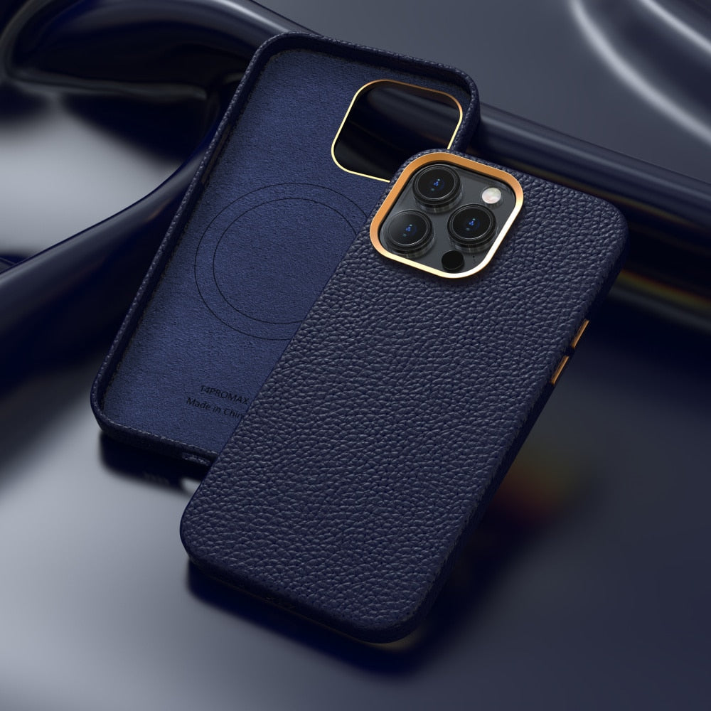 Original Leather Cover With Magsafe For Apple For All iPhone Case Wireless Charging Magnetic Cover - Dark Blue / For iPhone 15 Pro Max - Sky-cover