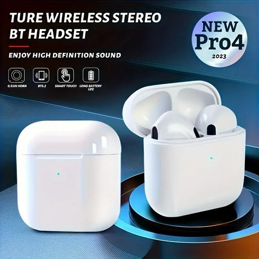 Pro 4 TWS Wireless Headphones Compatible Bluetooth 5.0 Waterproof with Mic for Xiaomi iPhone Pro4 Earbuds - sky cover