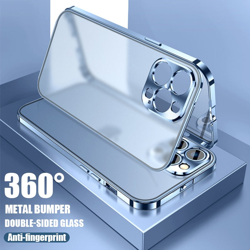 Luxury Aluminum Metal Double-sided Matte Transparent Case Full 360° full protection