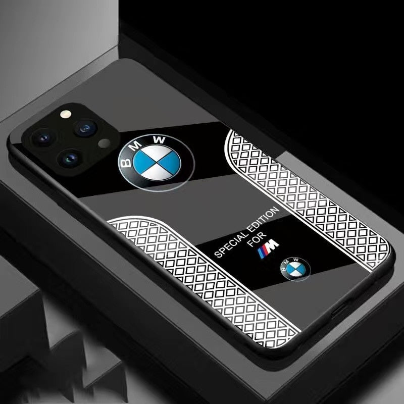 BMW Sport Luxury Phone Case for iPhone 15 14 13 12 11 Pro Max Carbon Fiber Glass Hard Cover - SKY COVER