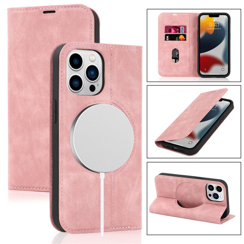 Magnetic Leather Wallet Phone Cover for All IPhone compatible with Magsafe - Card Slot Case