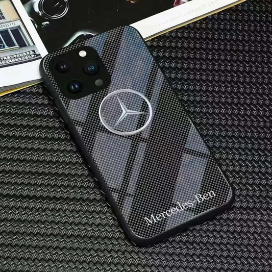 Mercedes Benz Carbon Fiber Phone Case for iPhone 15 14 13 12 11 Pro Back Glass - AMG 01 / iPhone 15 Pro Max - sky-cover