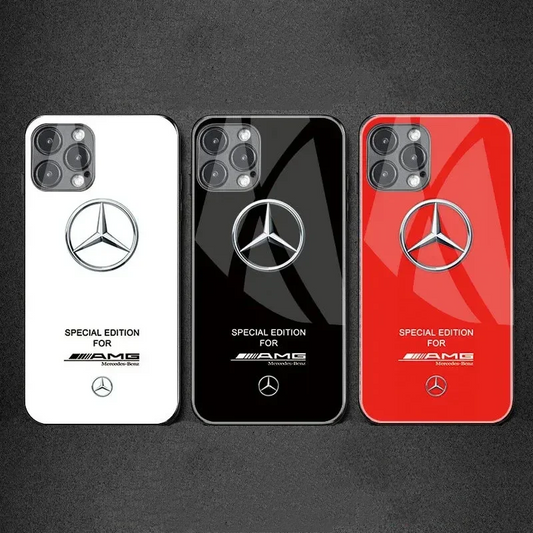 Luxury Sports Car Cover Back Glass Face Mercedes Benz Phone Case for iPhone 15 11 13 12 14 Pro Max - SKY COVER