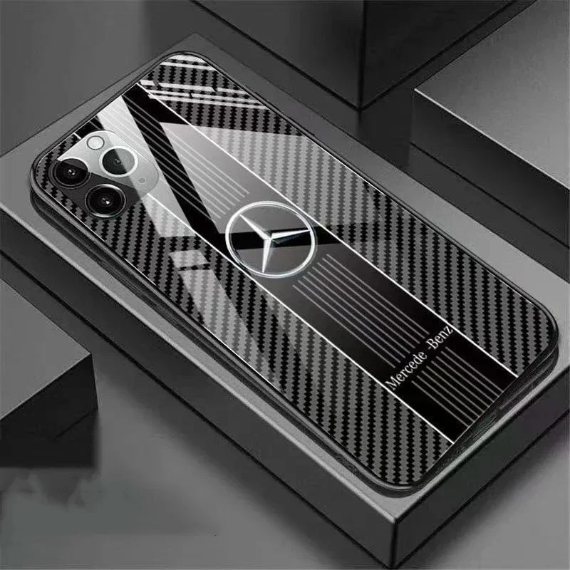 Mercedes Benz Carbon Fiber Phone Case for iPhone 15 14 13 12 11 Pro Back Glass - AMG 02 / iPhone 15 Pro Max - sky-cover