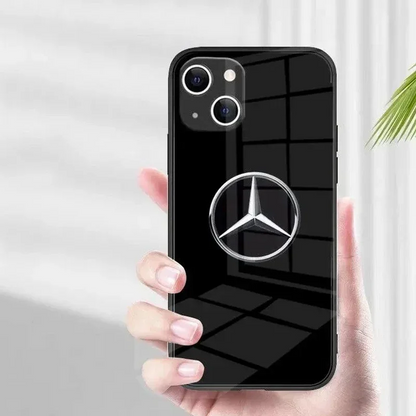 Mercedes Benz Black White Case for iPhone 15 14 13 12 11 Pro Max with Tempered Glass Back Cover - skycover