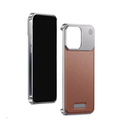 Luxury Metal Leather Phone Case For iPhone 15 14 13 Pro Max Aluminum Magnetic Phone Cover - Sky-cover