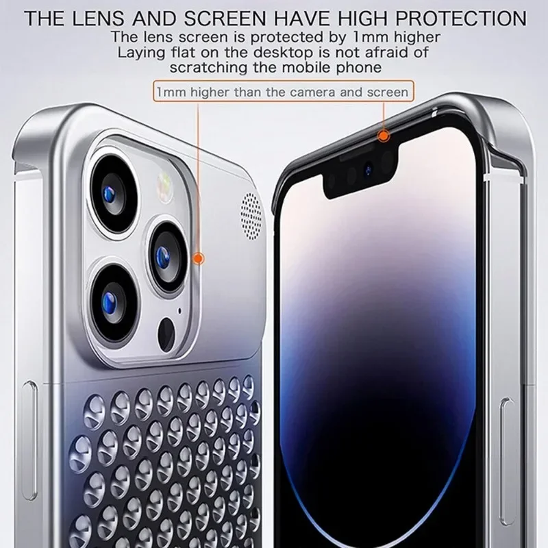 Aluminum Alloy Heat-Dissipation Anti-Fall Case for iPhone 14 Pro Max and 13 Pro Max - Sky-cover