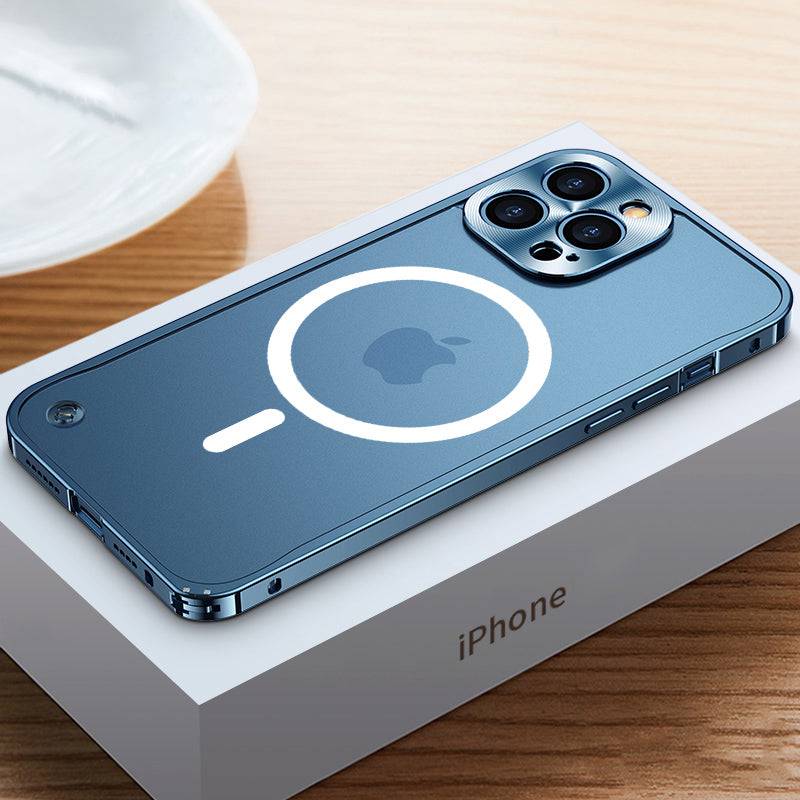 Luxury Aluminium Alloy Metal Frame Compatible Magsafe for iphone 15 series - blue / iphone 15 pro max case - sky-cover