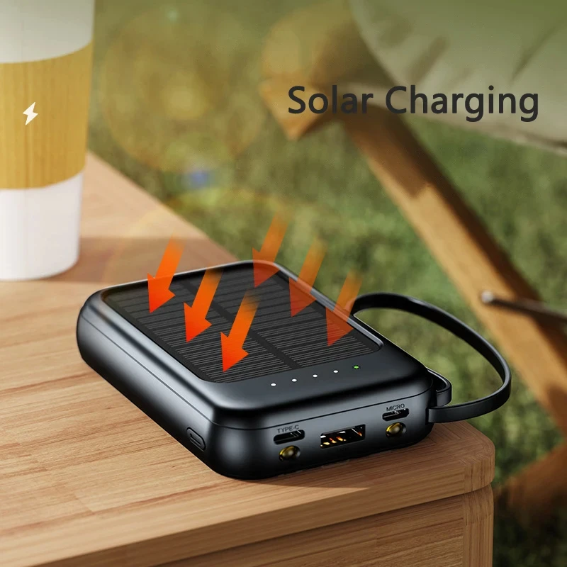 2024 New 10000mAh Solar Power Bank Built-in Four Cable Portable Mini External Battery Powerbank For All phone - Skycover