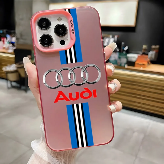 Luxury Audi Sports Car Glass Back Cover Case Silver Blue For iPhone 15 14 13 12 11 Pro Max - Sky-cover