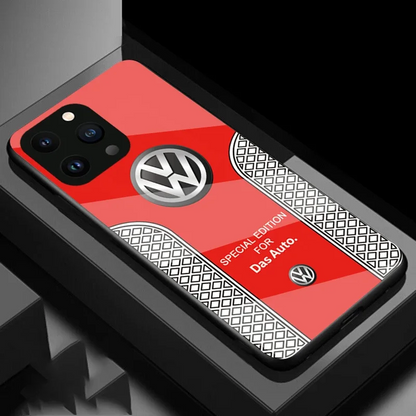 VW Luxury carbon fiber phone case for iPhone 15 Pro Max with glass cover - Red / for iphone 15 pro max - sky-cover