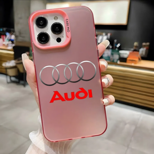 Luxury Audi Sports Car Glass Back Cover Case Silver Blue For iPhone 15 14 13 12 11 Pro Max - Sky-cover