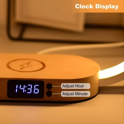 Multifunctional wireless charger stand, LED desk lamp, alarm clock - sky-cover