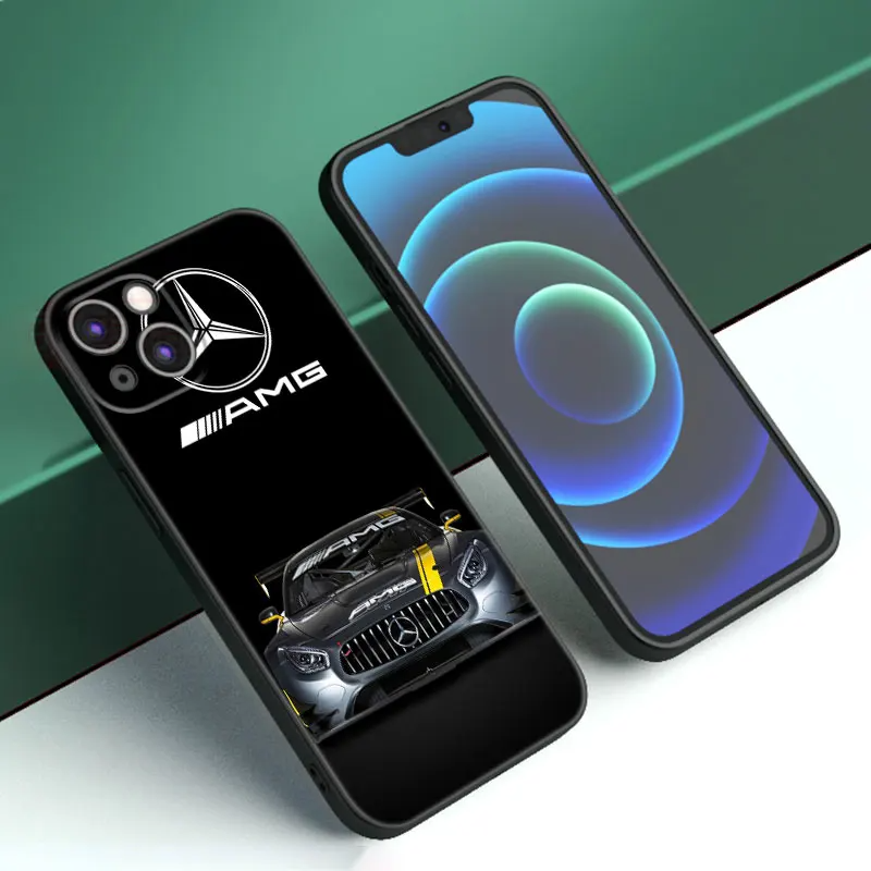 Luxury Benz Car Phone Case for Apple iPhone 15,14,13,12,11 Pro Max Black Silicone Case - AMG 02 / iPhone 15 Pro Max - sky-cover