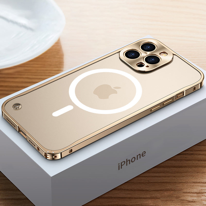 Luxury Aluminium Alloy Metal Frame Compatible Magsafe for iphone 15 series - gold / iphone 15 pro max case - sky-cover