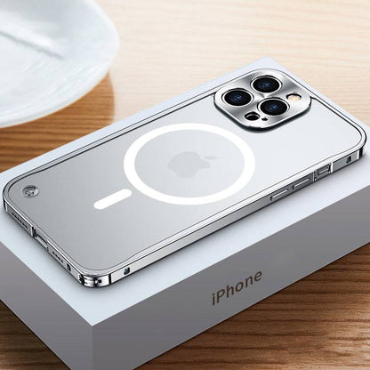 Luxury Aluminium Alloy Metal Frame Compatible Magsafe for iphone 15 series - silver / iphone 15 pro max case - sky-cover