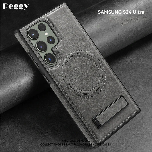 Luxury Leather Magnetic Wireless Charging Case for Samsung S22 S23 Plus S24 Ultra - Green / Galaxy S24 Ultra - Sky-cover