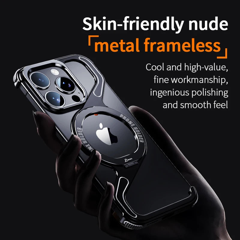 Luxury Metal Z Shape Magnetic Stand Phone Case For iPhone 13 14 15 Pro Max - SKYCOVER