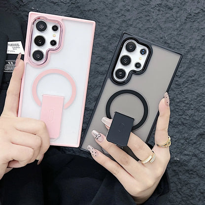 Matte for Magsafe Magnetic Phone Holder Bumper Case for Samsung Galaxy S24 S23 Ultra Plus Wireless Charge Shockrpoof Back Cover - Sky-cover