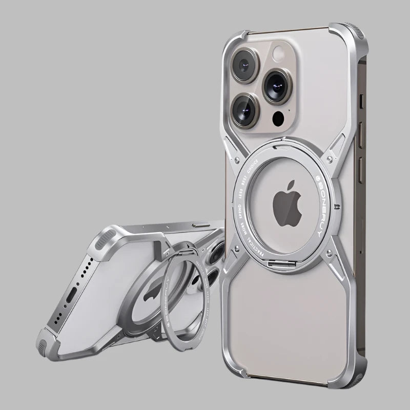 Aluminum Alloy Rimless Magnetic Stand Phone Case For iPhone 15 14 13 16 series Detachable Metal Magsafe Cooling Shockproof Cover - Silver / For iPhone 16 Pro Max - Sky-cover