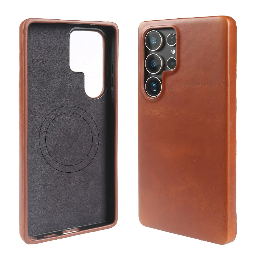 Genuine Leather Magnetic Case for Samsung Galaxy S25 / S24 Series – MagSafe Compatible, Full Coverage - Sky-cover