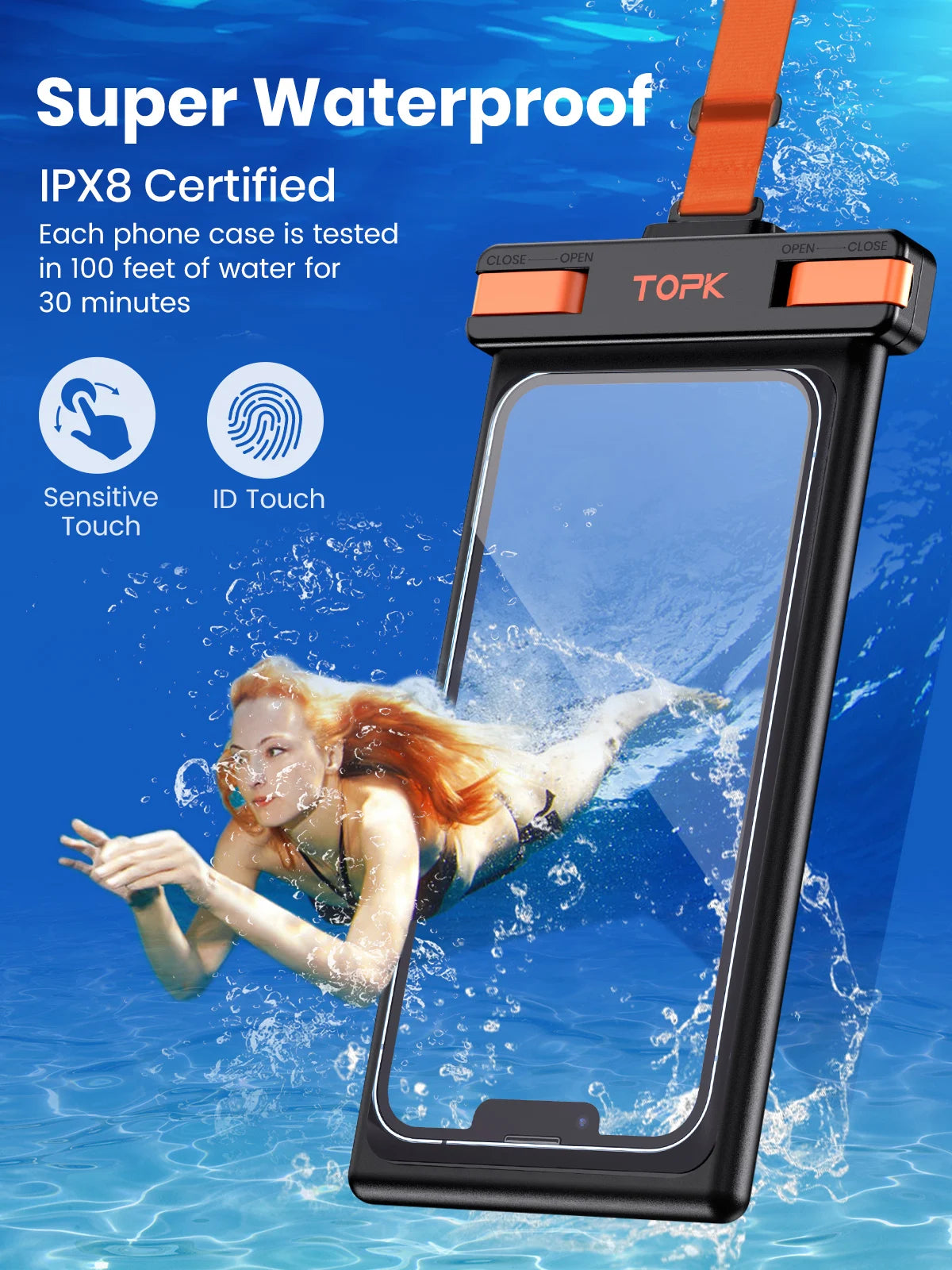 Waterproof Phone Pouch,[Underwater Screen Touchable] IPX8 Waterproof Phone Case Compatible for Mobile Phone Up to 7.0 inch - Sky-cover