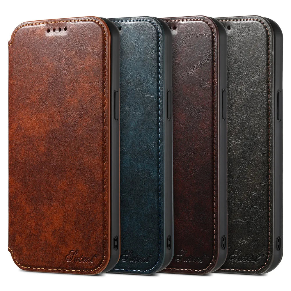Leather Magnetic Kickstand Case with Card Storage – Dual-Layer Full Coverage for iPhone - Sky-cover