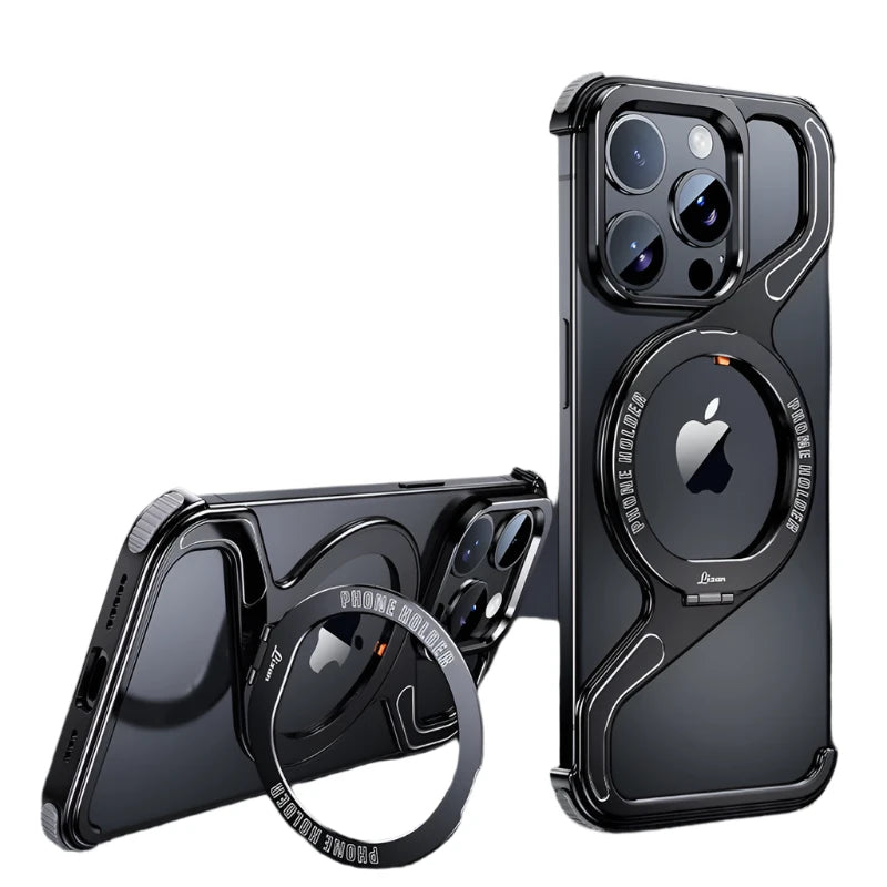 Luxury Metal Z Shape Magnetic Stand Phone Case For iPhone 13 14 15 Pro Max - black / For iPhone 15 Pro Max - Sky-cover