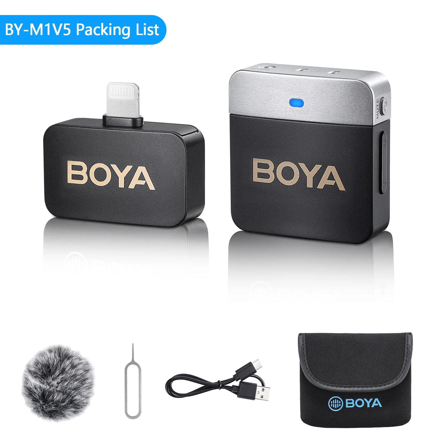 BOYA BY-M1V Wireless Condenser Microphone for Smartphones, PC, iPhone and Android Devices - BY-M1V5-iPhone - Sky-cover