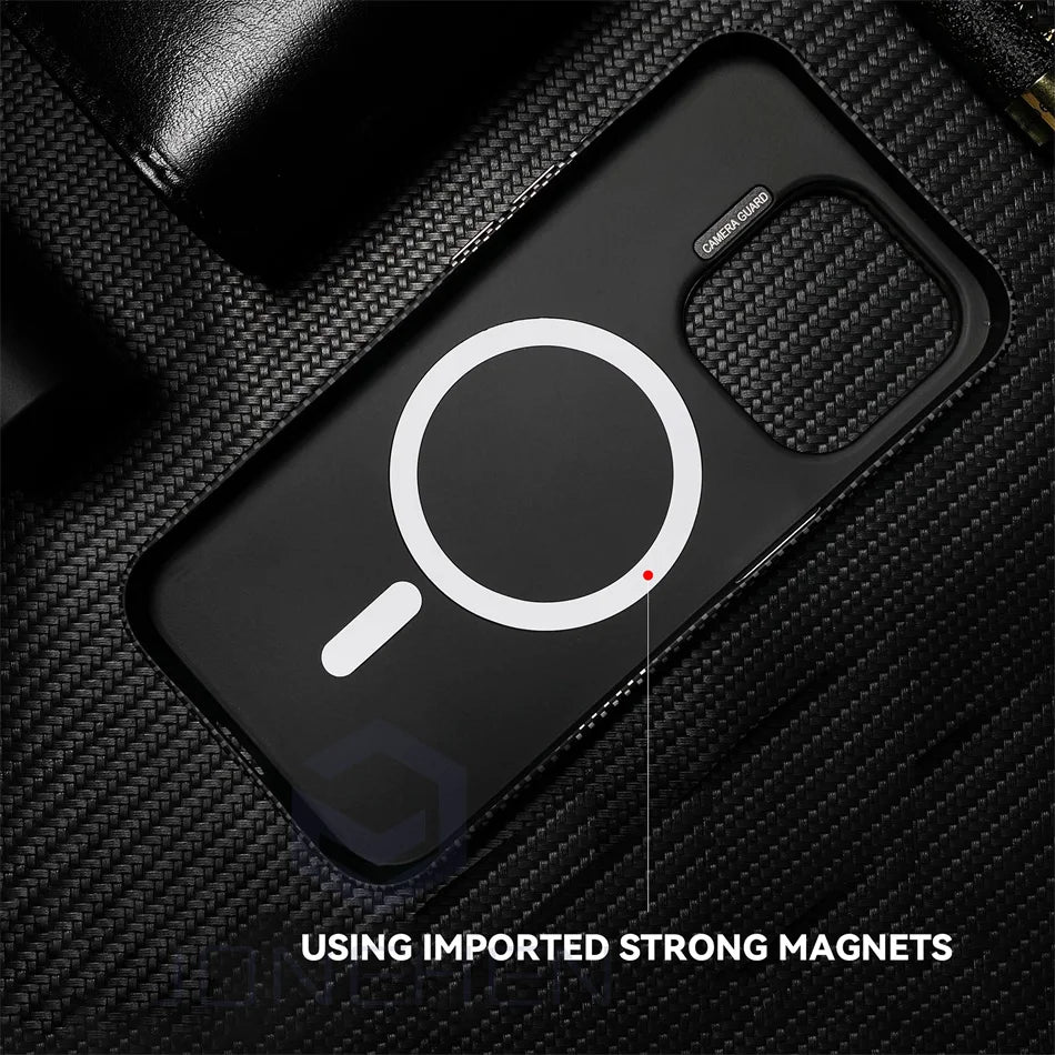 Luxury Slim Carbon Fiber Magnetic Case for iPhone 16 15 14 13 Pro Max