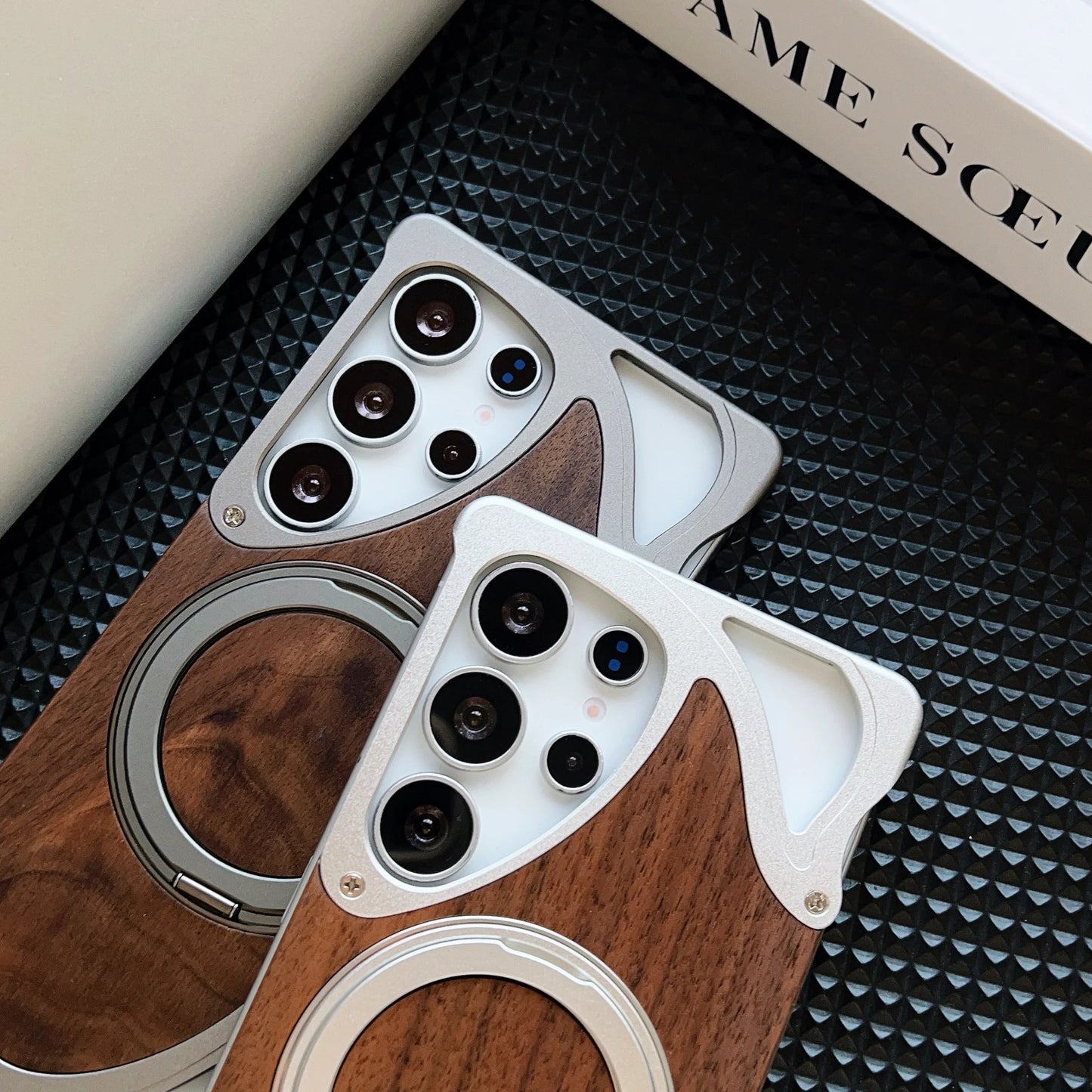 Walnut Wood Metal Case with 360 Degree Rotating Magnetic Holder for Samsung - Sky-cover