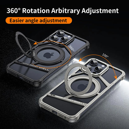 Aluminum Alloy Magnetic Phone Case for iPhone 16 15 14 pro max & 360° Rotating Holder - Titanium / For iPhone 16 Pro Max - Sky-cover