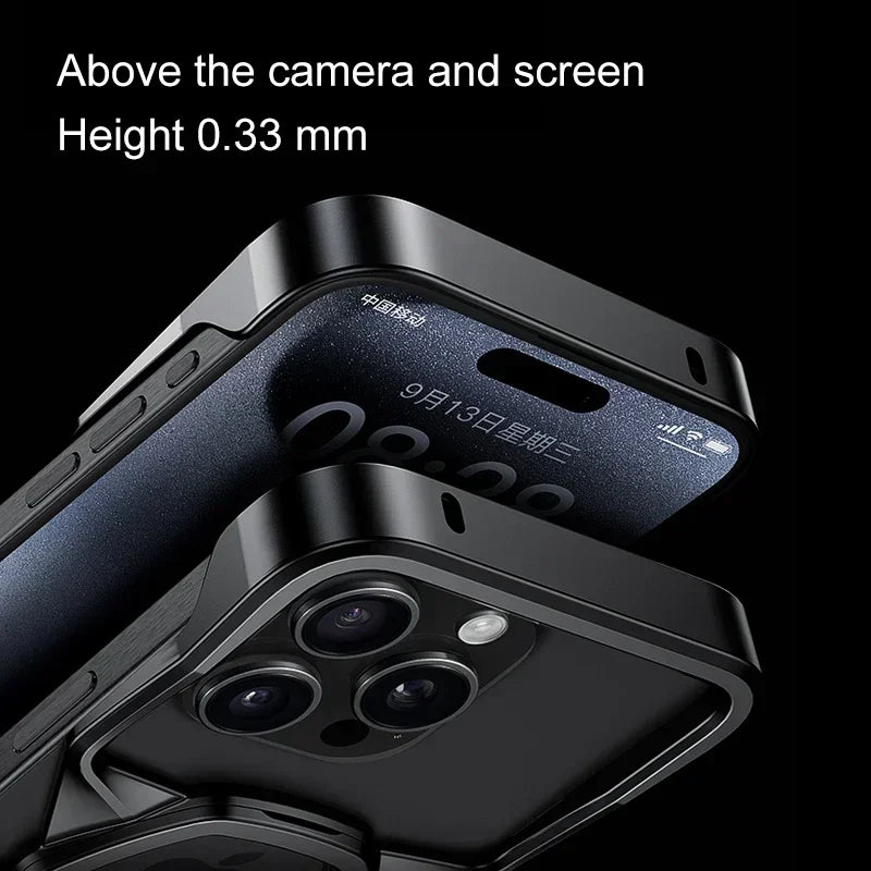 Luxury Aluminum Alloy Shockproof Magnetic Phone Case for iPhone 14 15 Pro Max with Magsafe Metal Holder - Black / For iPhone 15 Pro Max - Sky-cover