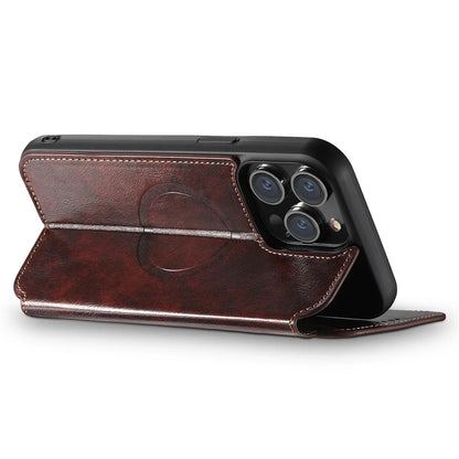 Leather Magnetic Kickstand Case with Card Storage – Dual-Layer Full Coverage for iPhone - Sky-cover