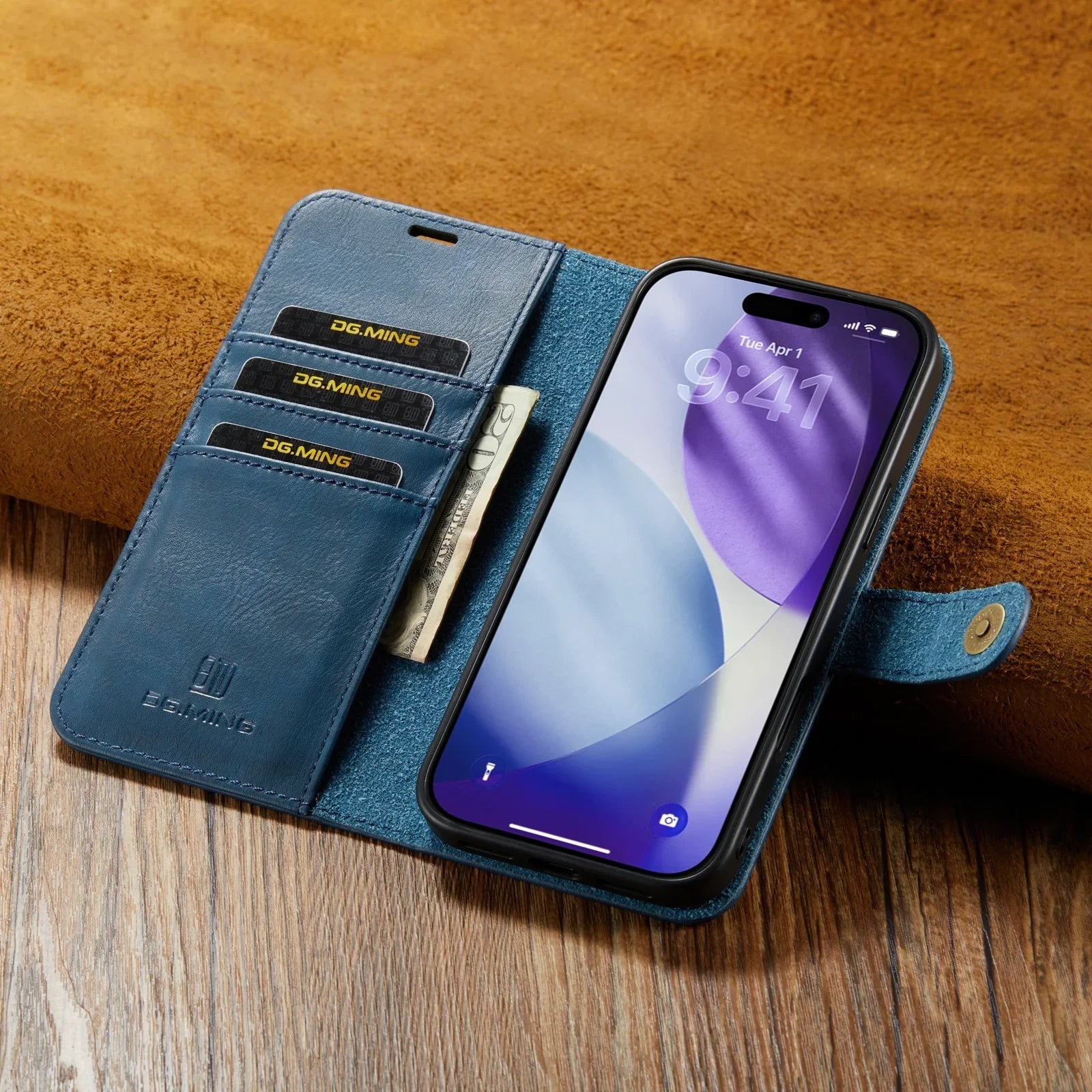 Magnetic Leather Wallet Phone Case with Card Holder – 2-in-1 Foldable Cover for iPhone 17 Series - Sky-cover