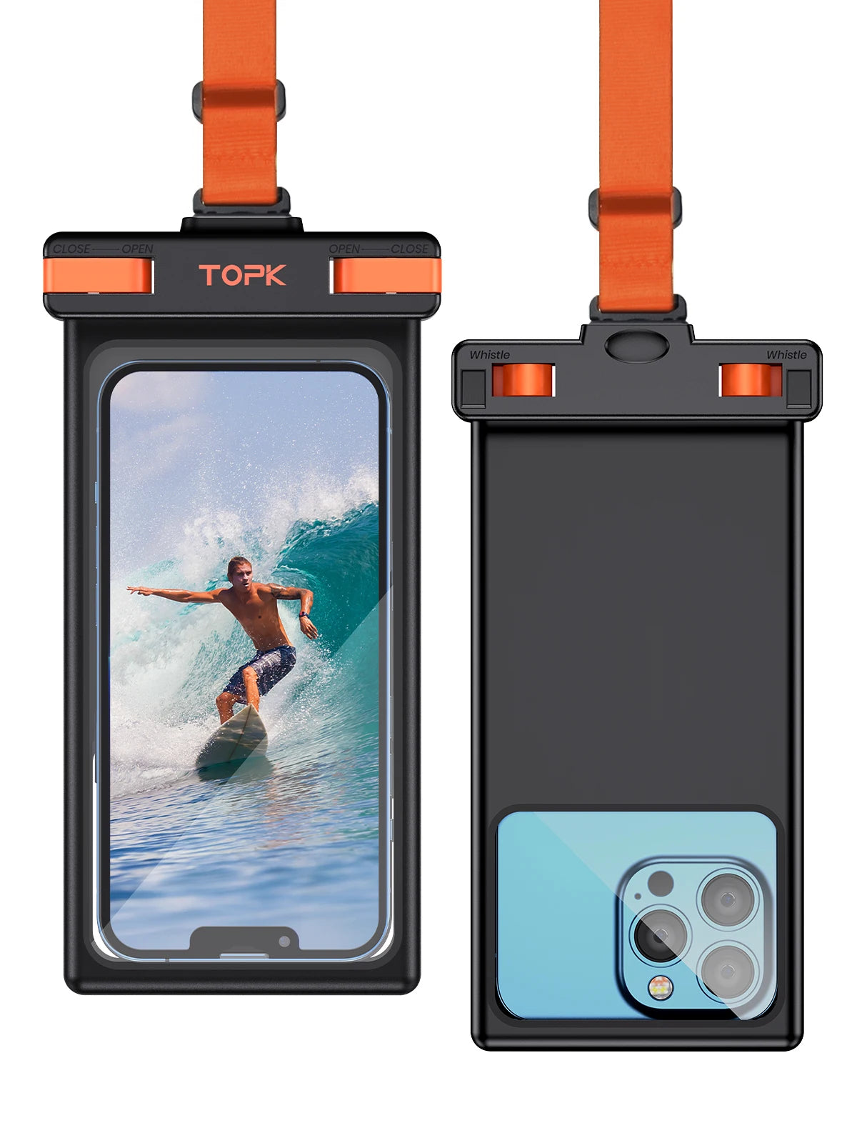 Waterproof Phone Pouch,[Underwater Screen Touchable] IPX8 Waterproof Phone Case Compatible for Mobile Phone Up to 7.0 inch - Orange / Case & Strap / 2 Pack - Sky-cover