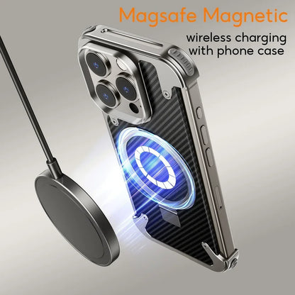 MagSafe Metal Magnetic Phone Holder Case for iPhone 15 14 Pro Max Aluminum Alloy Carbon Fiber Anti-collision - Sky-cover