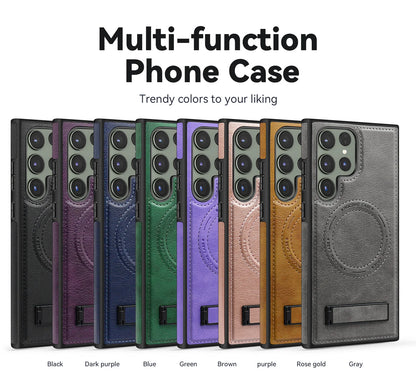 Luxury Leather Magnetic Wireless Charging Case for Samsung S22 S23 Plus S24 Ultra - Green / Galaxy S24 Ultra - Sky-cover