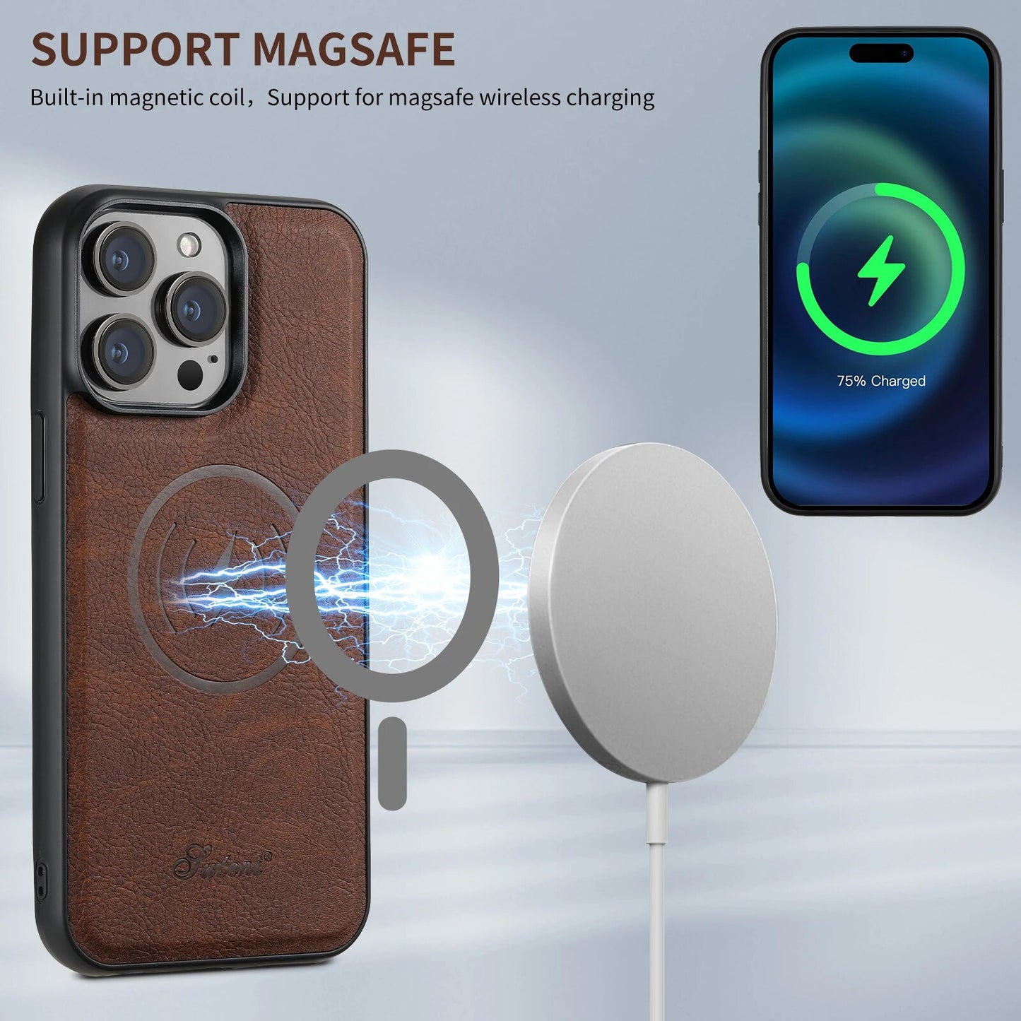 leather wallet Phone Cover Card Holder compatible with MagSafe wireless charging - sky-cover
